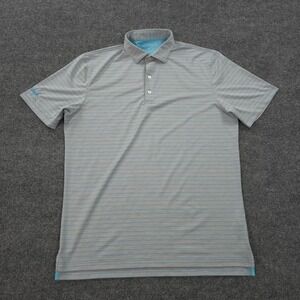 Johnnie O Polo Shirt Mens Large Grey Striped Newton Performance‎ Golfing Prep